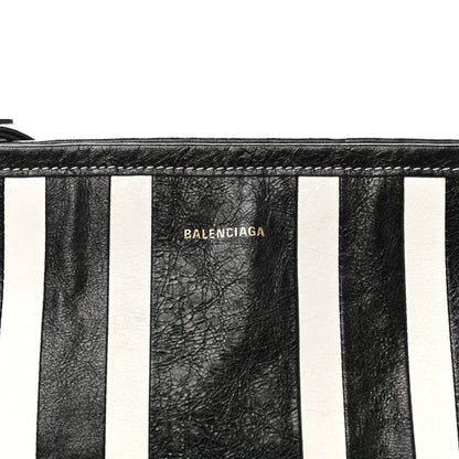 Balenciaga Agneau Arena Striped Patchwork Small Barbes Z Pouch with Handle Black White 6 of 8