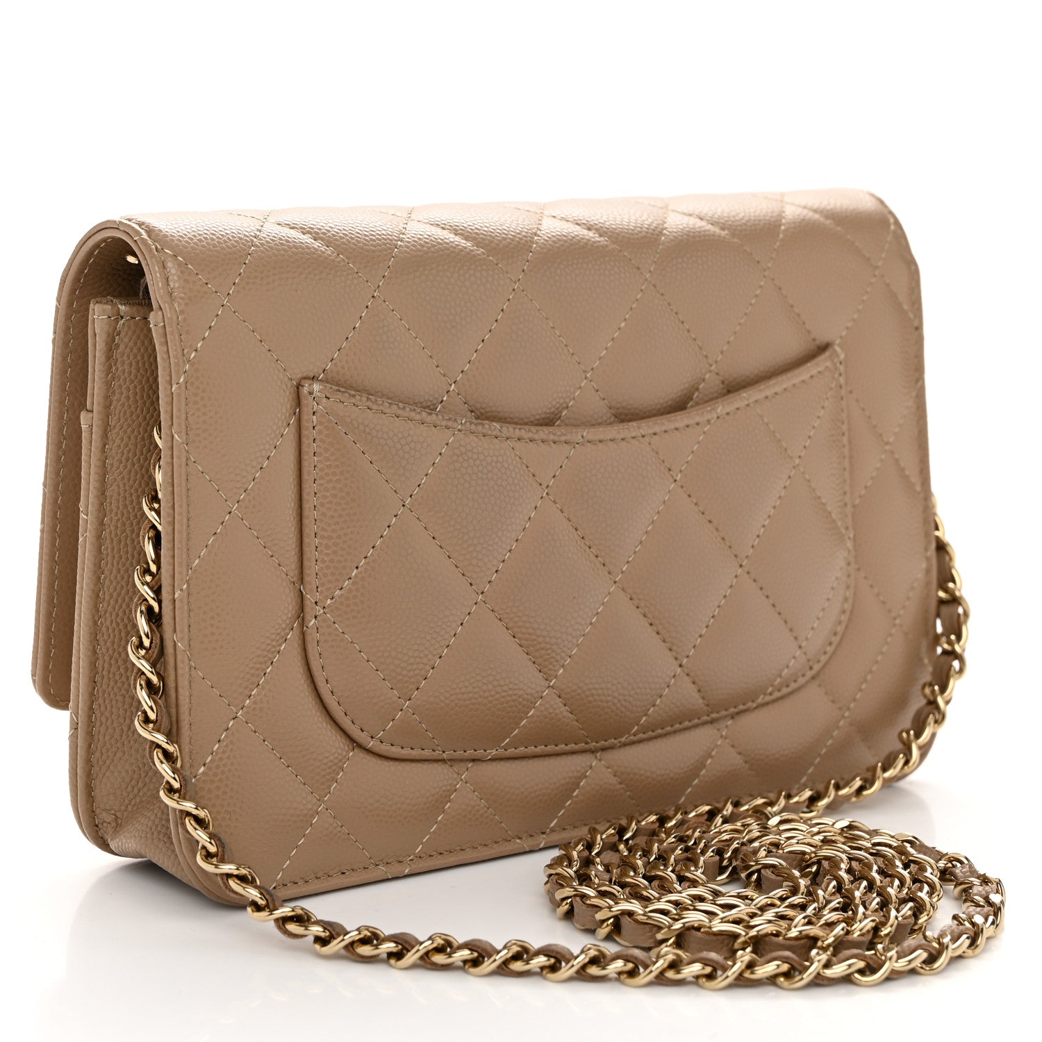 Chanel Caviar Quilted Wallet on Chain WOC Dark Beige 3 of 12