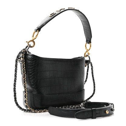 Chanel Calfskin Crocodile Embossed Small Gabrielle Cocodile Hobo Black 3 of 10