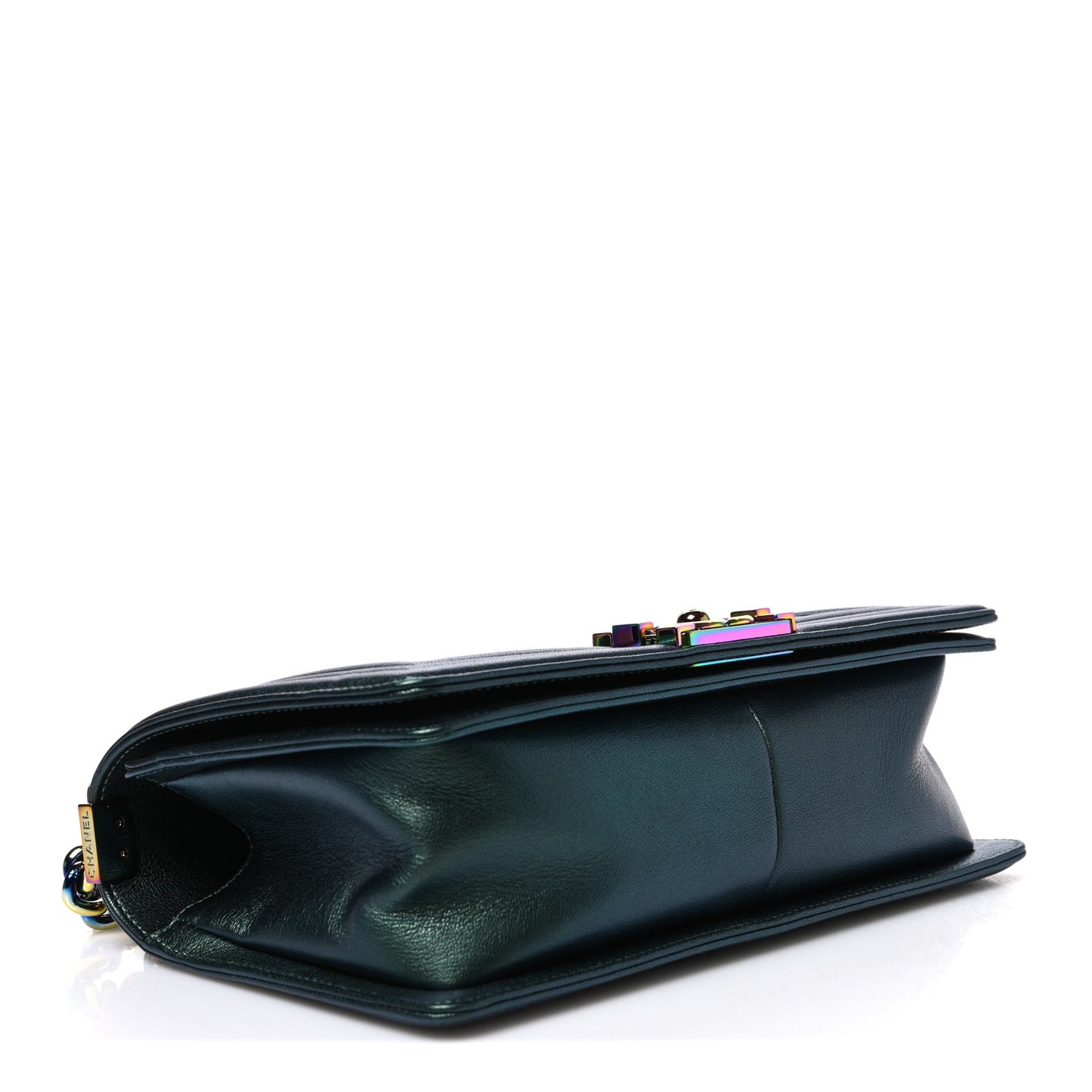 Iridescent Goatskin Quilted Medium Boy Flap Green