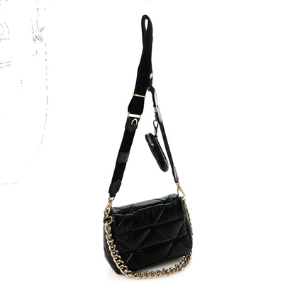 Prada Nappa Re-Nylon Triangle Quilted Patchwork System Flap Shoulder Bag Black 3 of 10