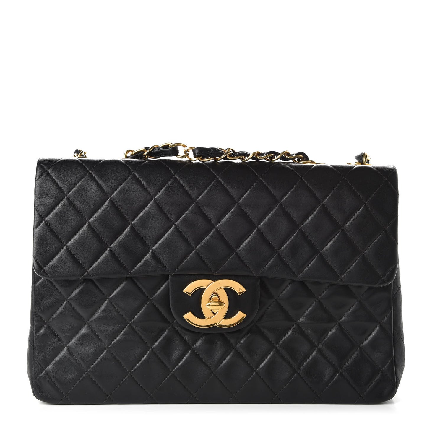 Lambskin Quilted XL Jumbo Single Flap Black