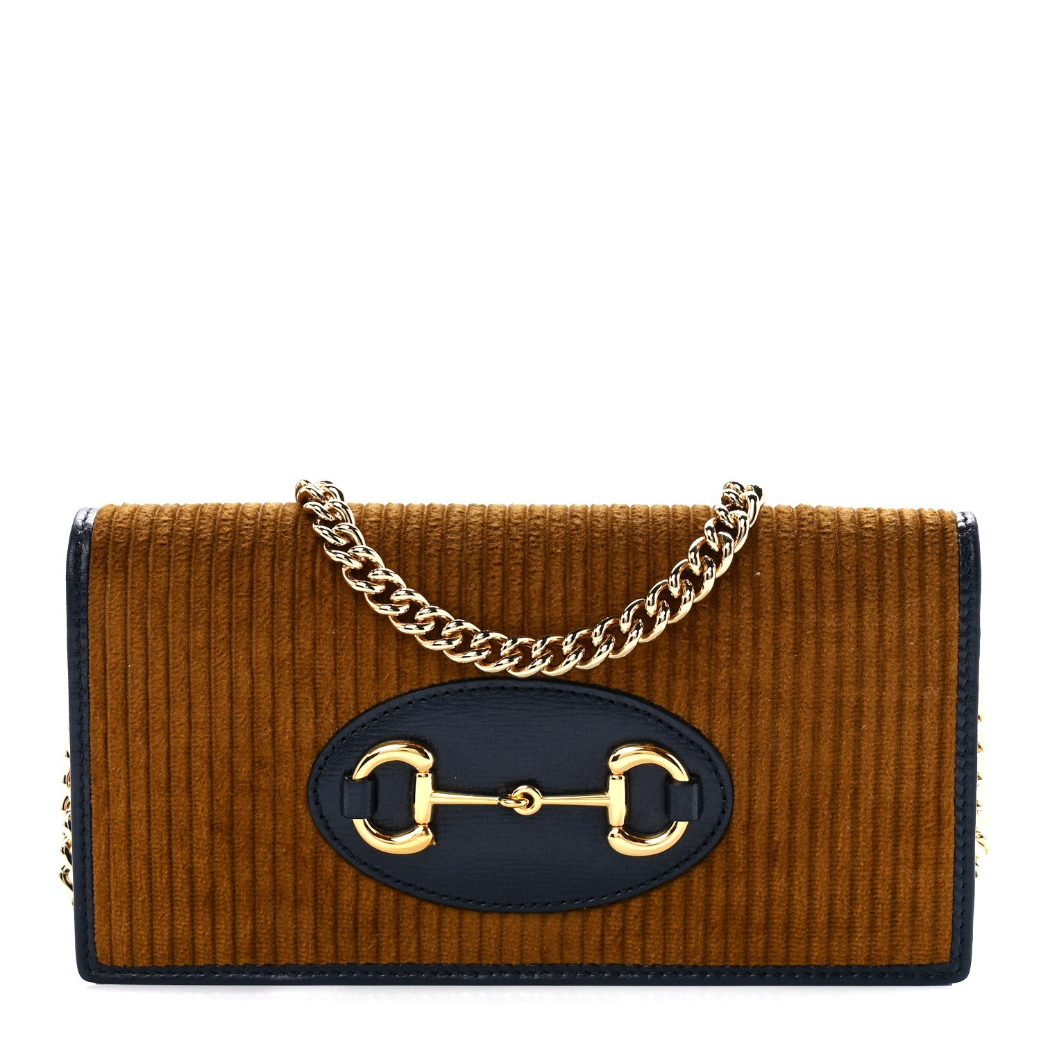 Gucci Lanzo Stretch Cord Azalea Calfskin Horsebit 1955 Wallet On Chain New Mud Blue 1 of 11