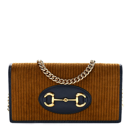 Gucci Lanzo Stretch Cord Azalea Calfskin Horsebit 1955 Wallet On Chain New Mud Blue 1 of 11