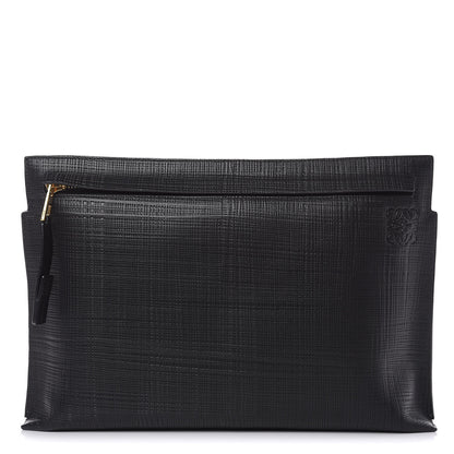Loewe Calfskin Linen Embossed Large T Pouch Black 1 of 11