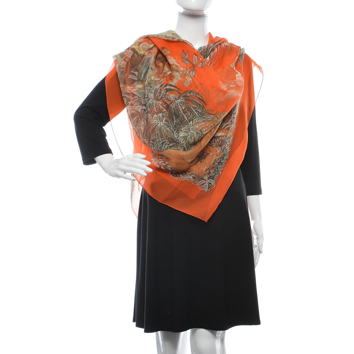 Silk Mousseline Equateur Shawl 140 Orange Vert De Gris Caramel