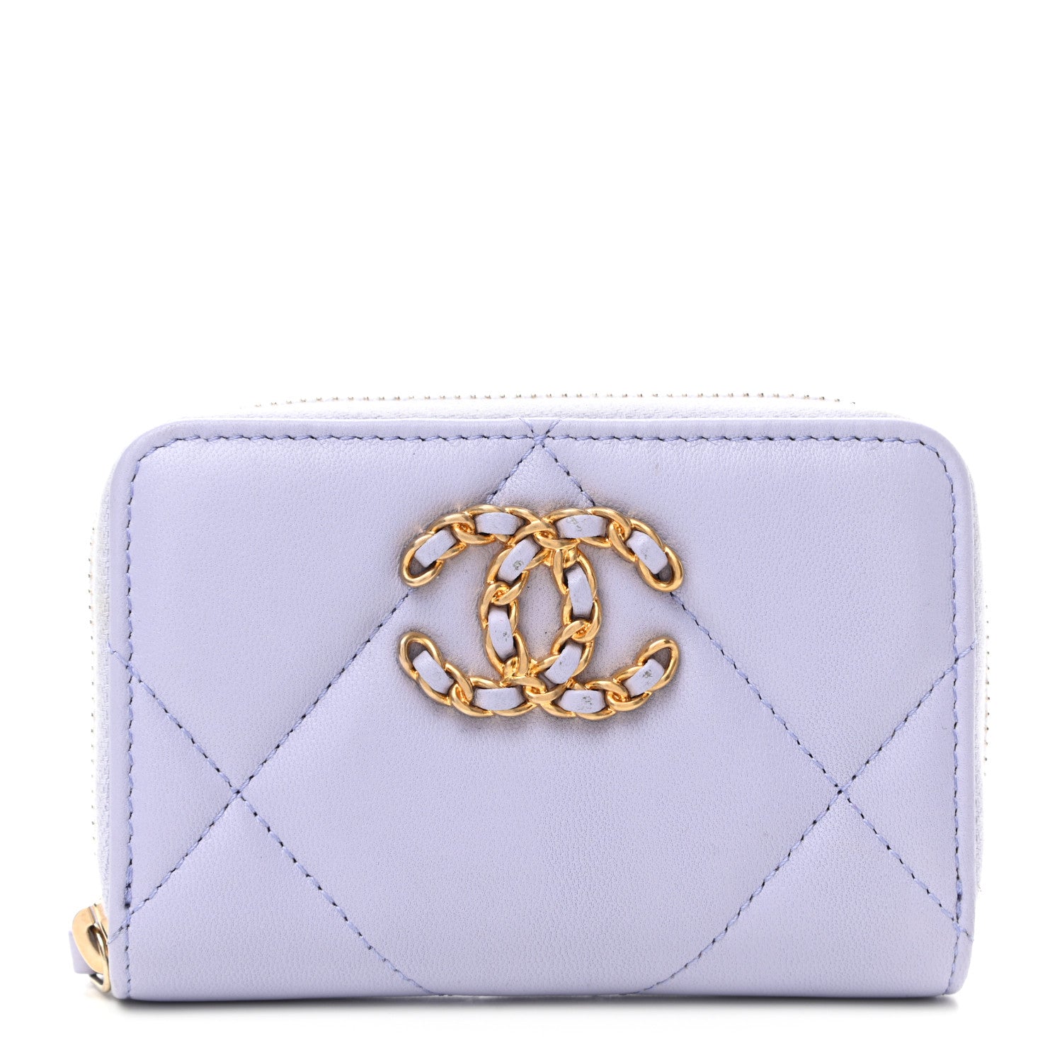 Chanel Lambskin Quilted Chanel 19 Zip Around Coin Purse Wallet Light Purple 1 of 8