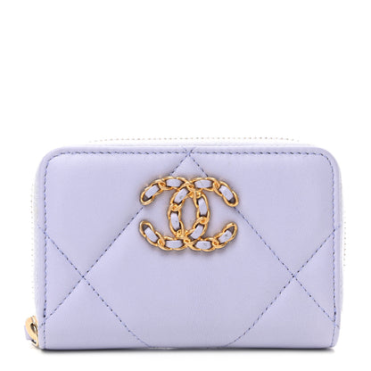 Chanel Lambskin Quilted Chanel 19 Zip Around Coin Purse Wallet Light Purple 1 of 8