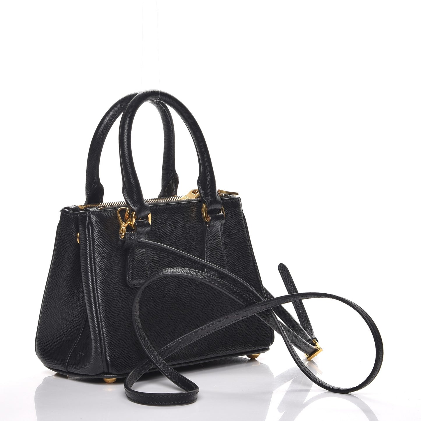 Saffiano Lux Mini Galleria Double Zip Tote Black
