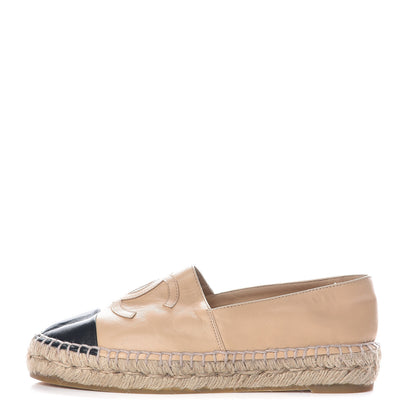 Chanel Lambskin CC Espadrilles 35 Beige Black 1 of 9