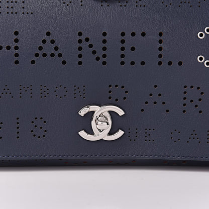 Chanel Calfskin Tweed Eyelet Flap Bag Navy 13 of 14