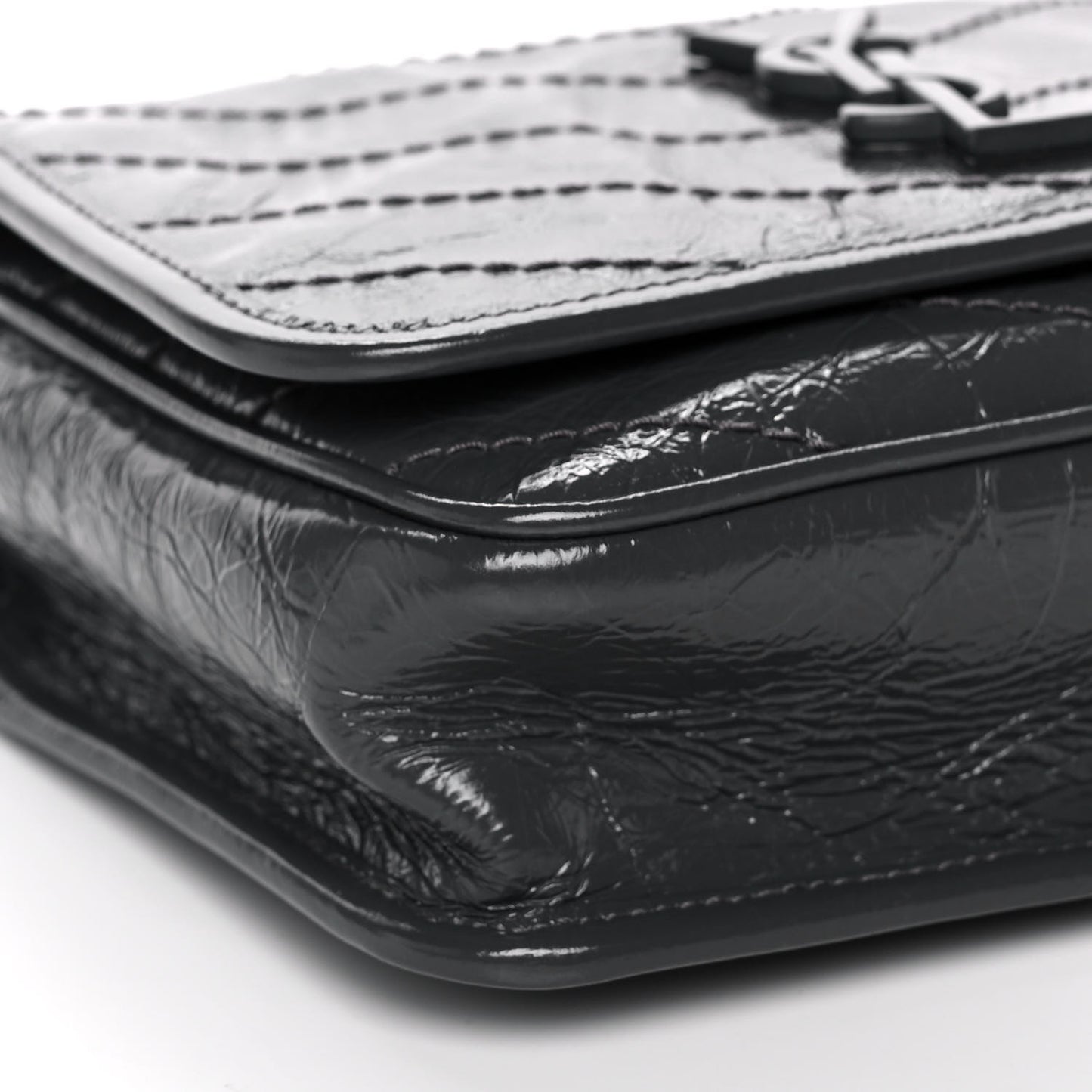 Crinkled Calfskin Matelasse Monogram Niki Chain Wallet Fog
