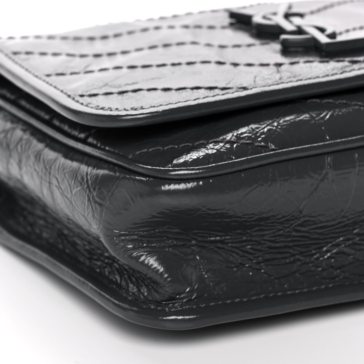 Saint Laurent Crinkled Calfskin Matelasse Monogram Niki Chain Wallet Fog 10 of 13