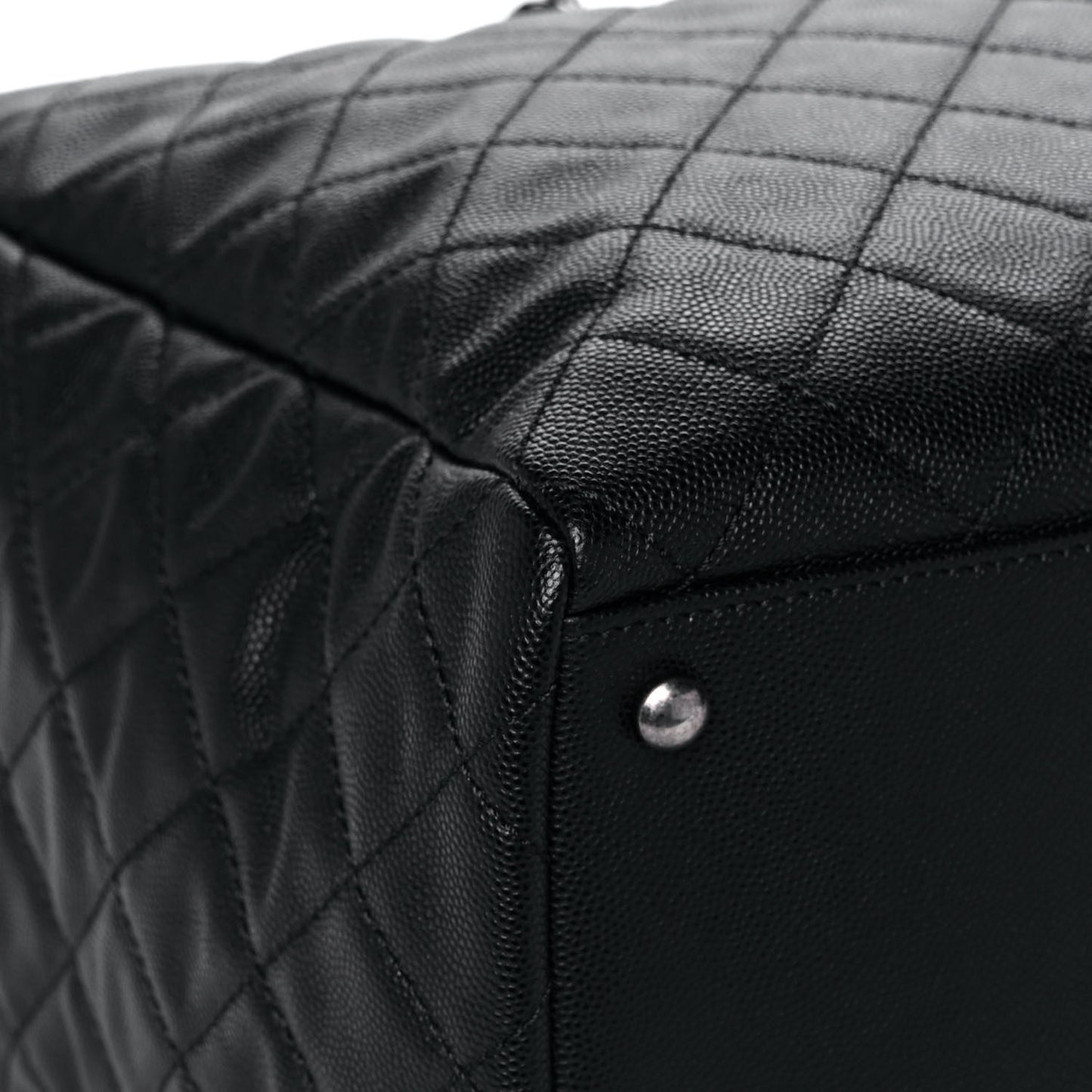 Caviar Quilted Large Coco Handle Shopping Tote Black