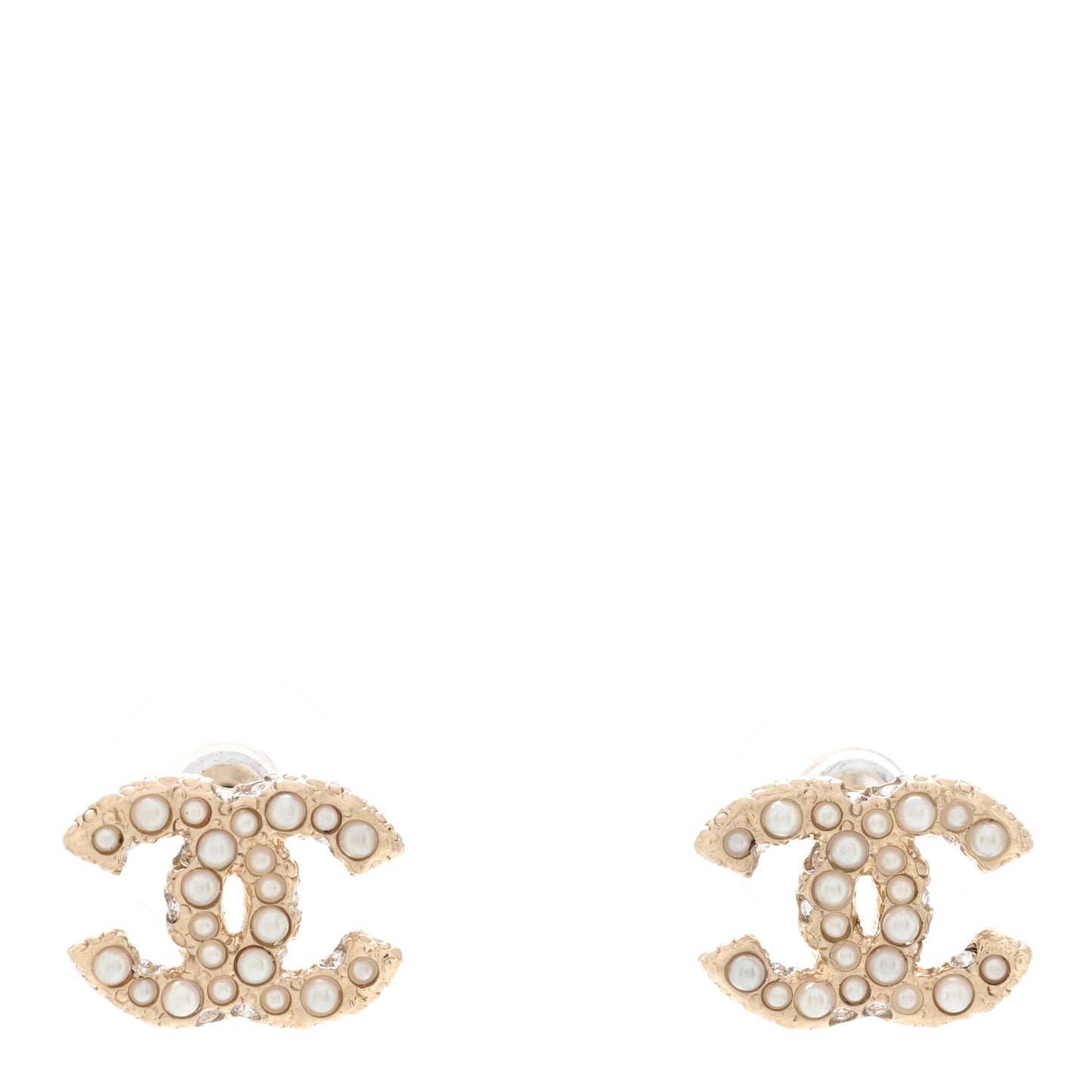 Metal Graduated Pearl Crystal CC Earrings Light Gold