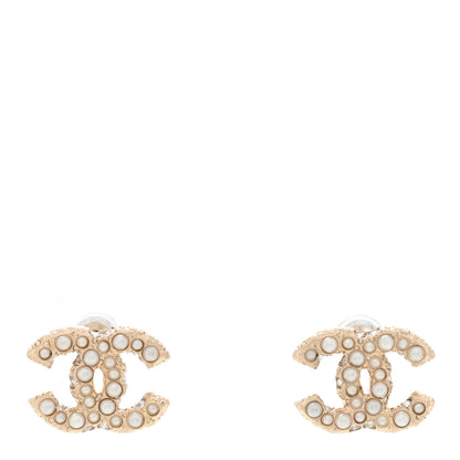 Chanel Metal Graduated Pearl Crystal CC Earrings Light Gold 1 of 4