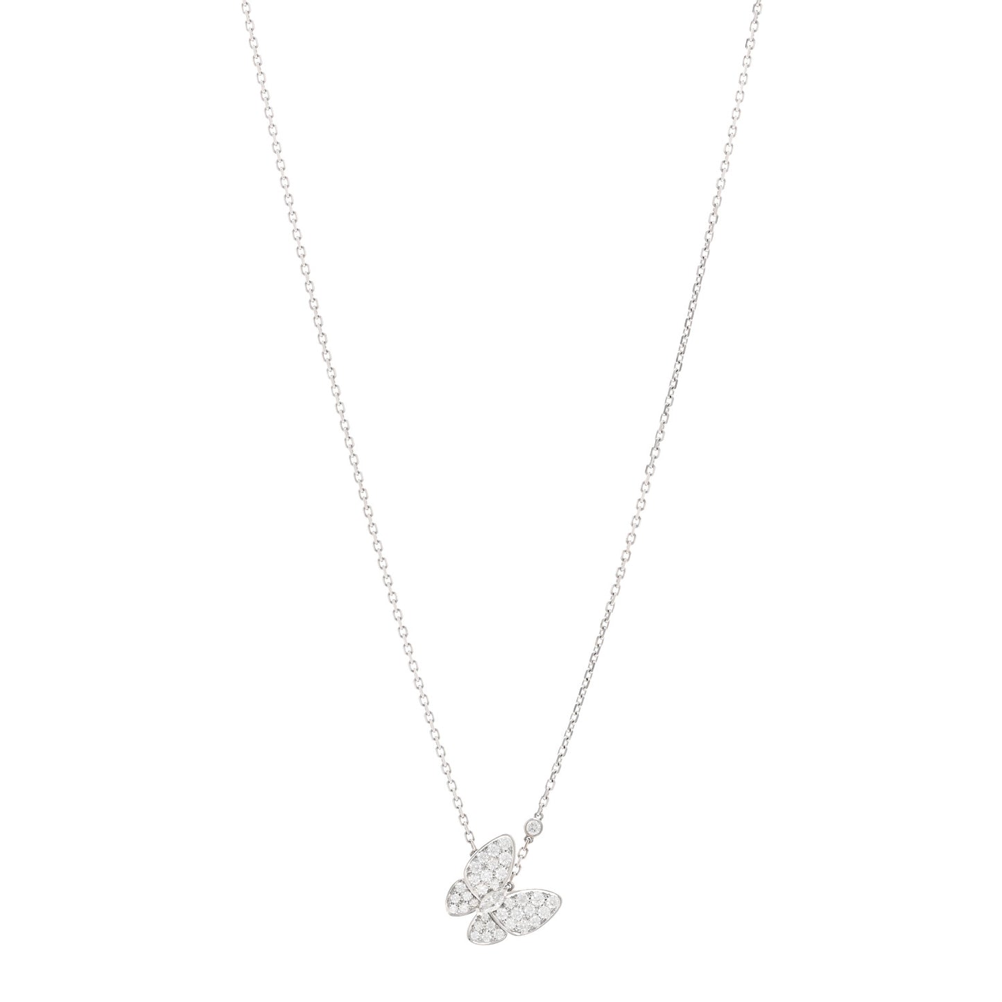 18K White Gold Diamond Two Butterfly Pendant Necklace