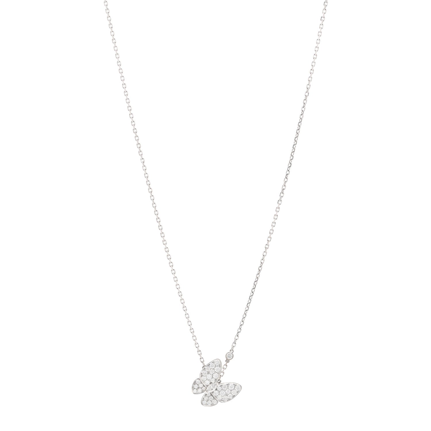 Van Cleef & Arpels 18K White Gold Diamond Two Butterfly Pendant Necklace 1 of 6