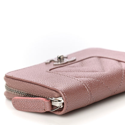 Chanel Metallic Caviar Chevron Quilted Vintage Mademoiselle Zip Coin Purse Pink 9 of 11