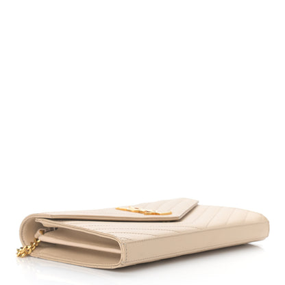 Saint Laurent Grain De Poudre Matelasse Chevron Monogram Chain Wallet Dark Beige 4 of 13