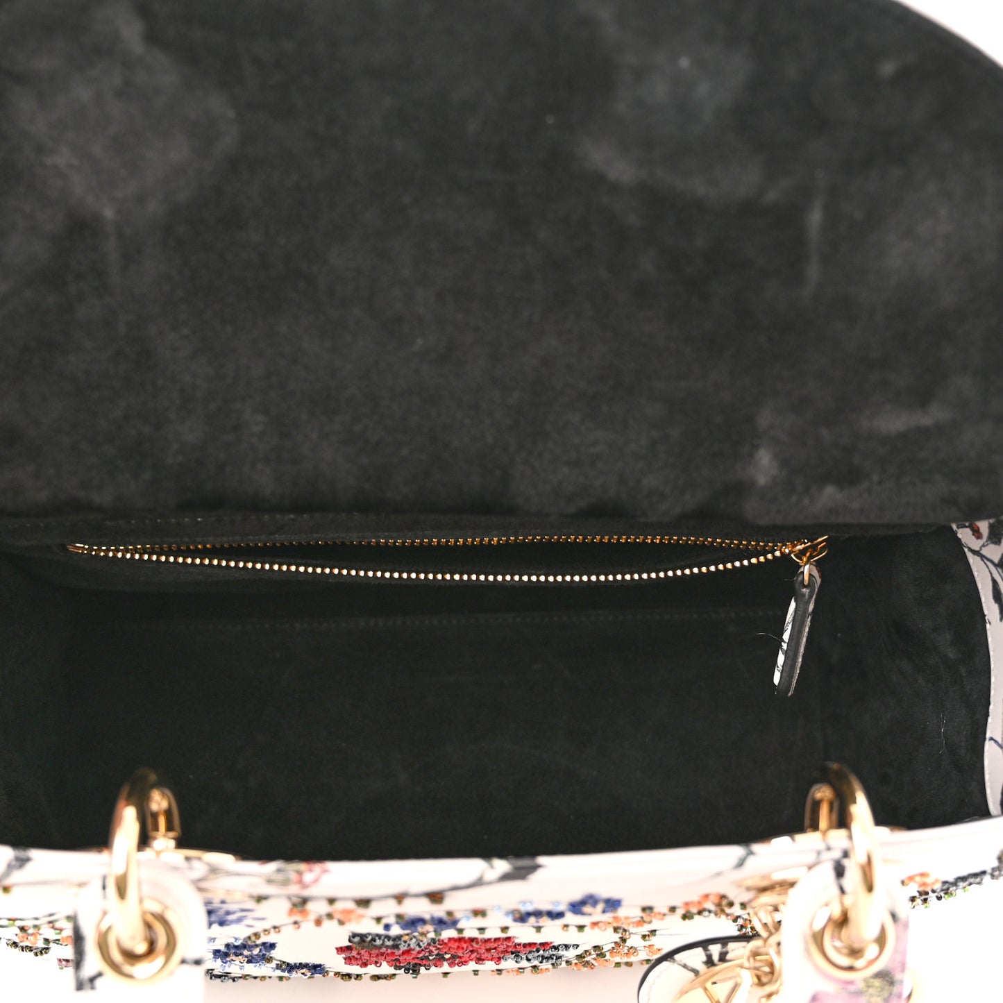 Calfskin Rosa Mutabilis Embroidered Medium Lady Dior White Multicolor