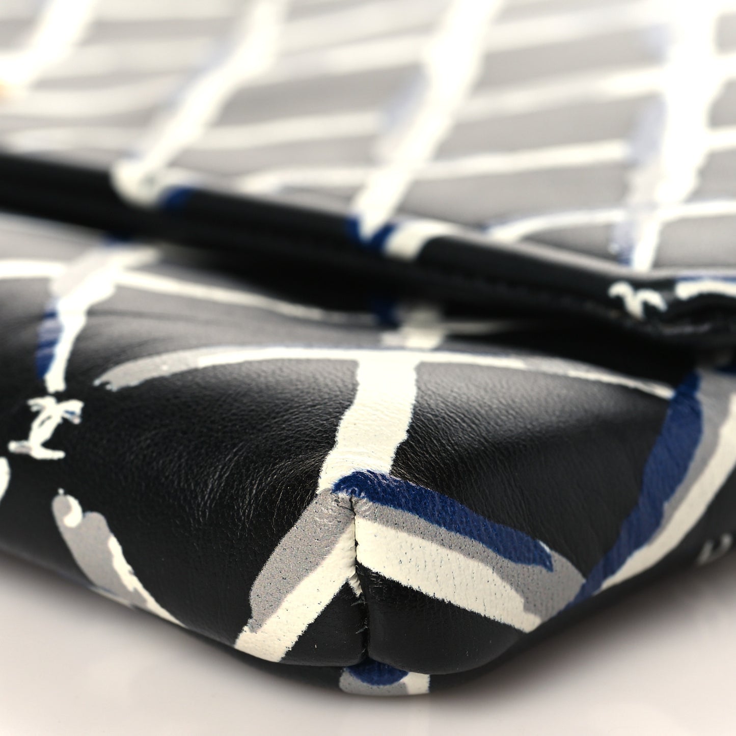 Lambskin Printed Quilt Flap Clutch Black White