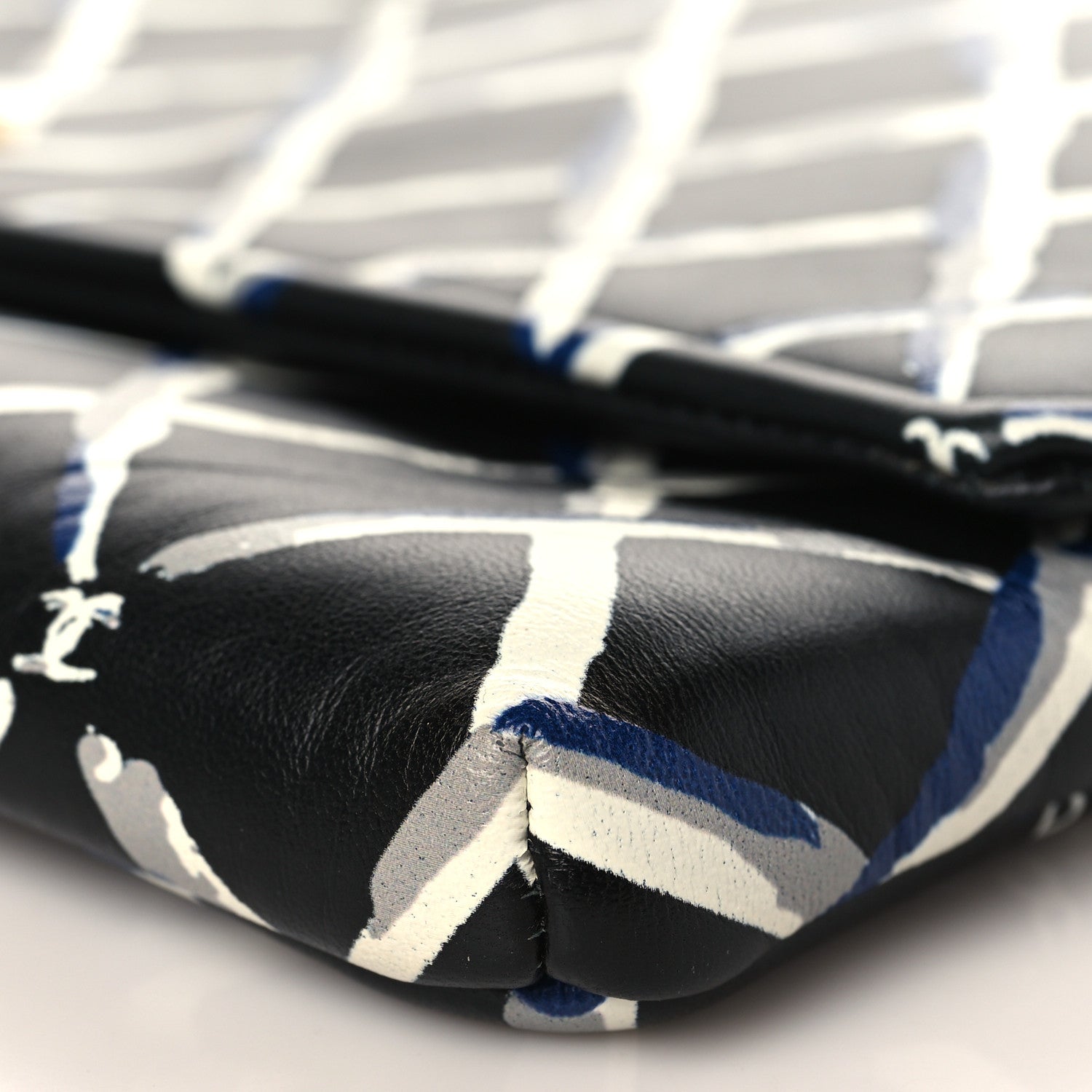 Chanel Lambskin Printed Quilt Flap Clutch Black White 9 of 9