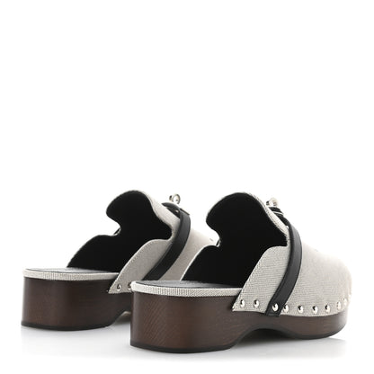 Hermes H Canvas Calfskin Carlotta Mules 37 Prunoir Black 10 of 18