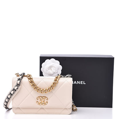 Chanel Goatskin Quilted 19 Wallet On Chain WOC Light Beige 12 of 12
