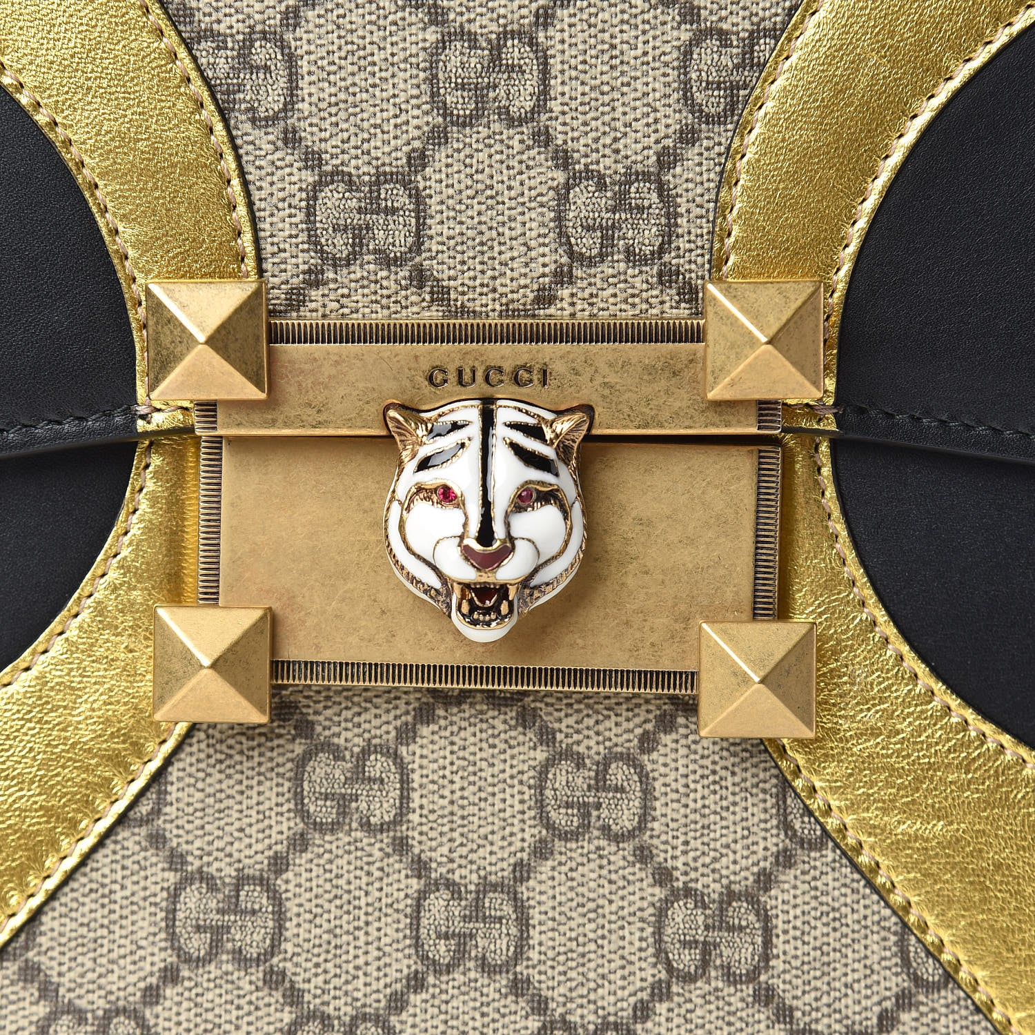 Gucci Nappa GG Supreme Monogram Medium Osiride Top Handle Bag Black Oro Vecchio Beige Ebony 12 of 14