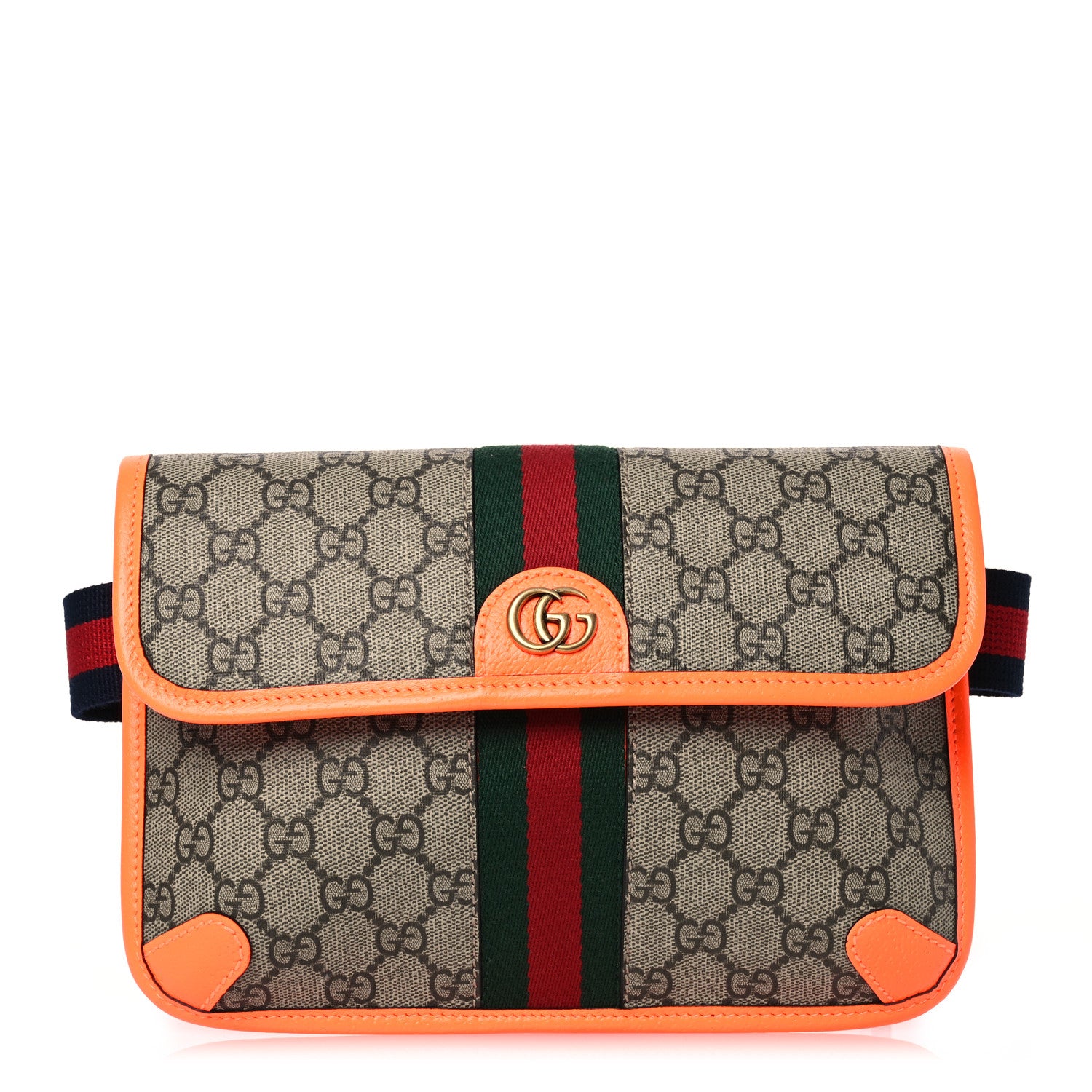 Gucci GG Supreme Monogram Web Small Ophidia Belt Bag Beige Ebony Orange 1 of 10