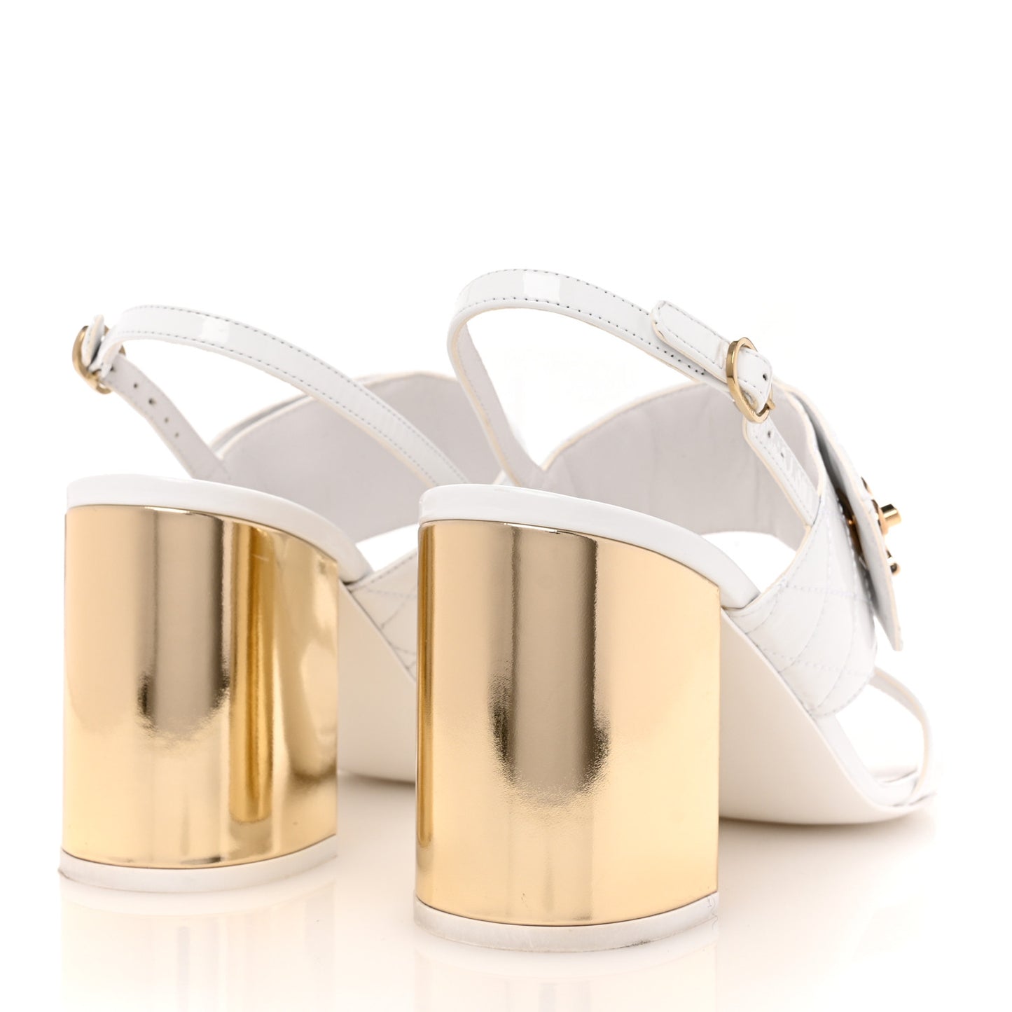 Patent Quilted CC Turnlock Sandals 40.5 White