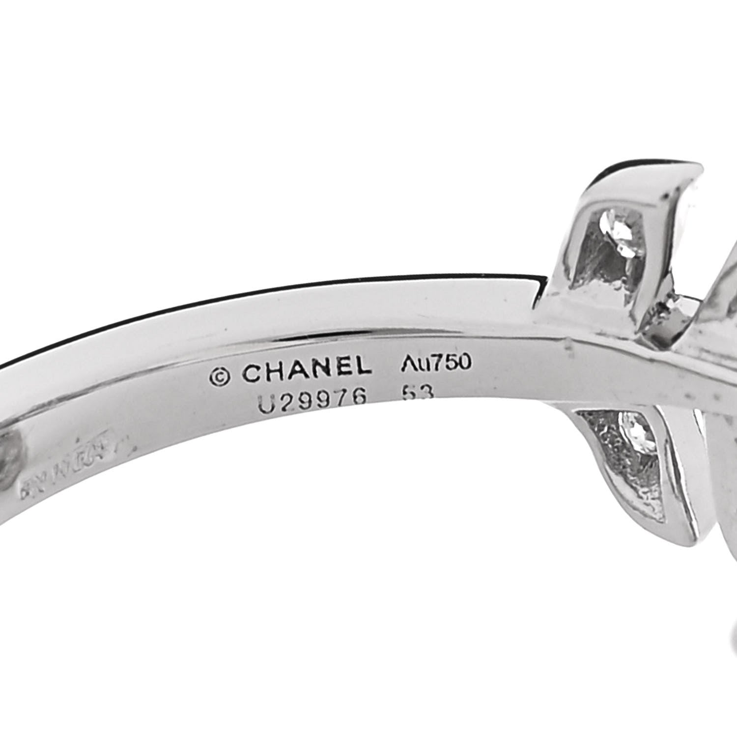 Chanel 18K White Gold Diamond Plume De Chanel Ring 53 6.5 5 of 5