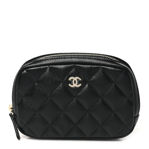 Caviar Quilted Small Curvy Pouch Cosmetic Case Black