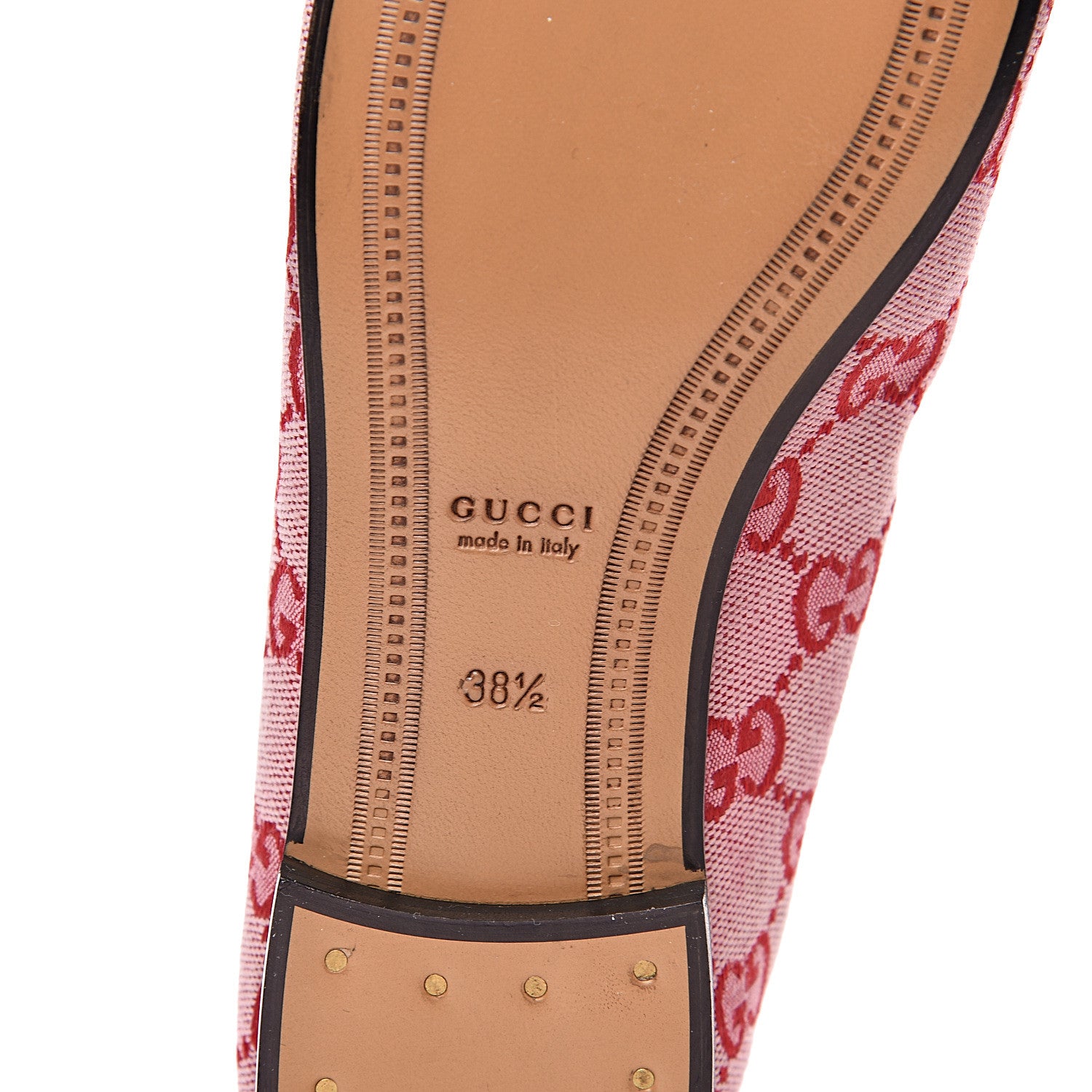 Gucci Canvas GG Monogram Horsebit Womens Jordaan Loafers 38.5 Gardenia Hibiscus Red 6 of 9