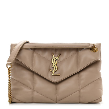Saint Laurent Lambskin Quilted Small Loulou Puffer Monogram Chain Satchel Dark Beige 1 of 11