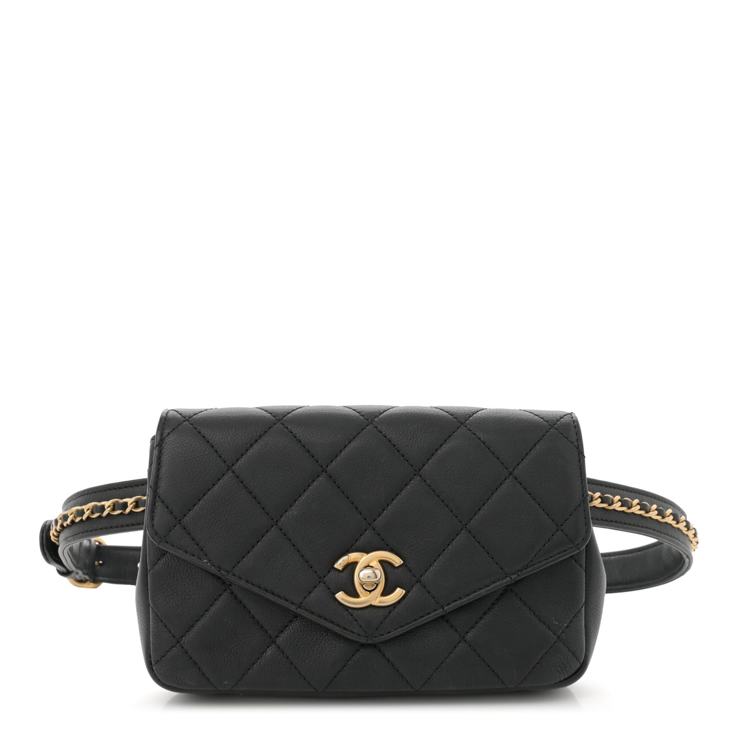 Calfskin Quilted Flap Waist Bag Black