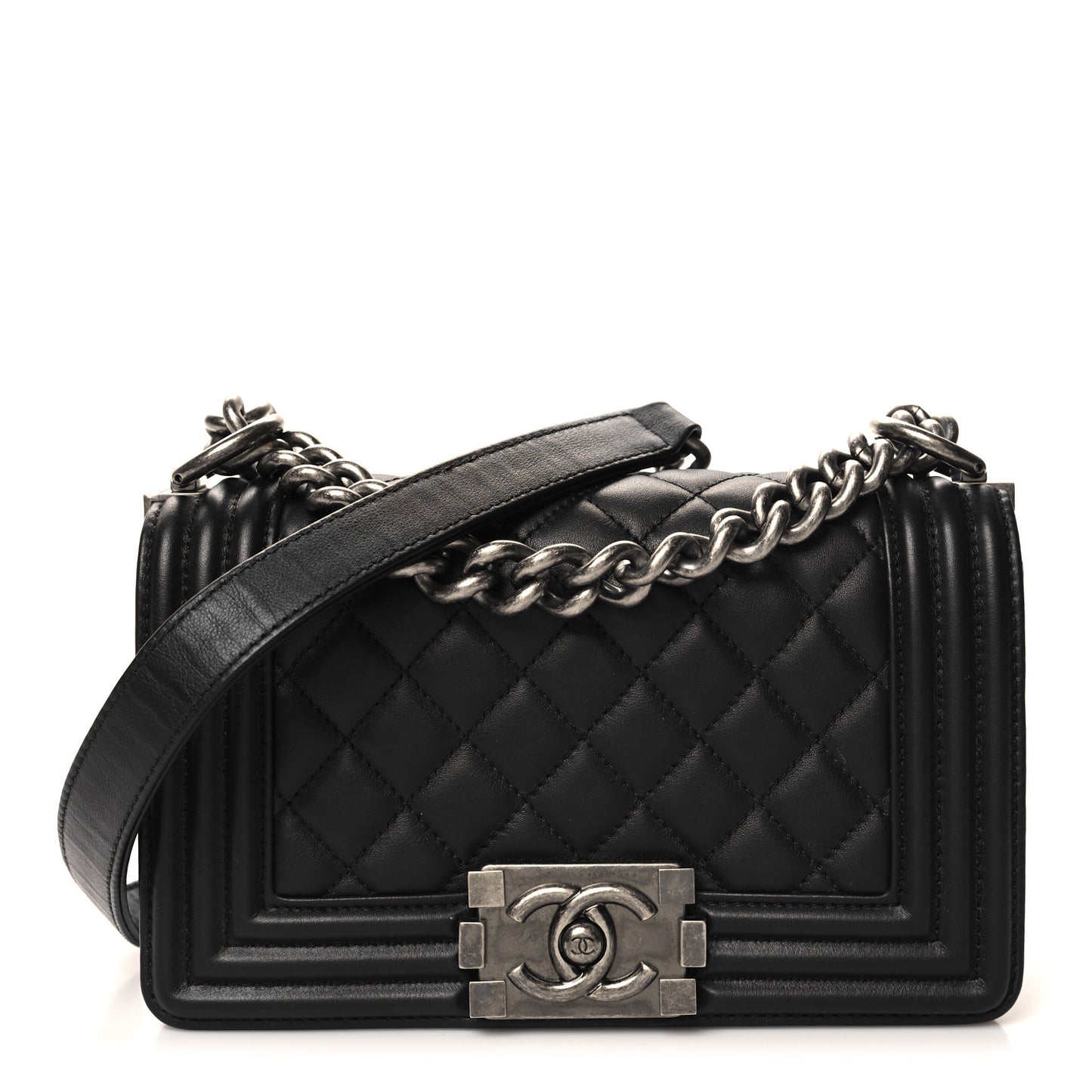 Calfskin Quilted Small Boy Flap Black