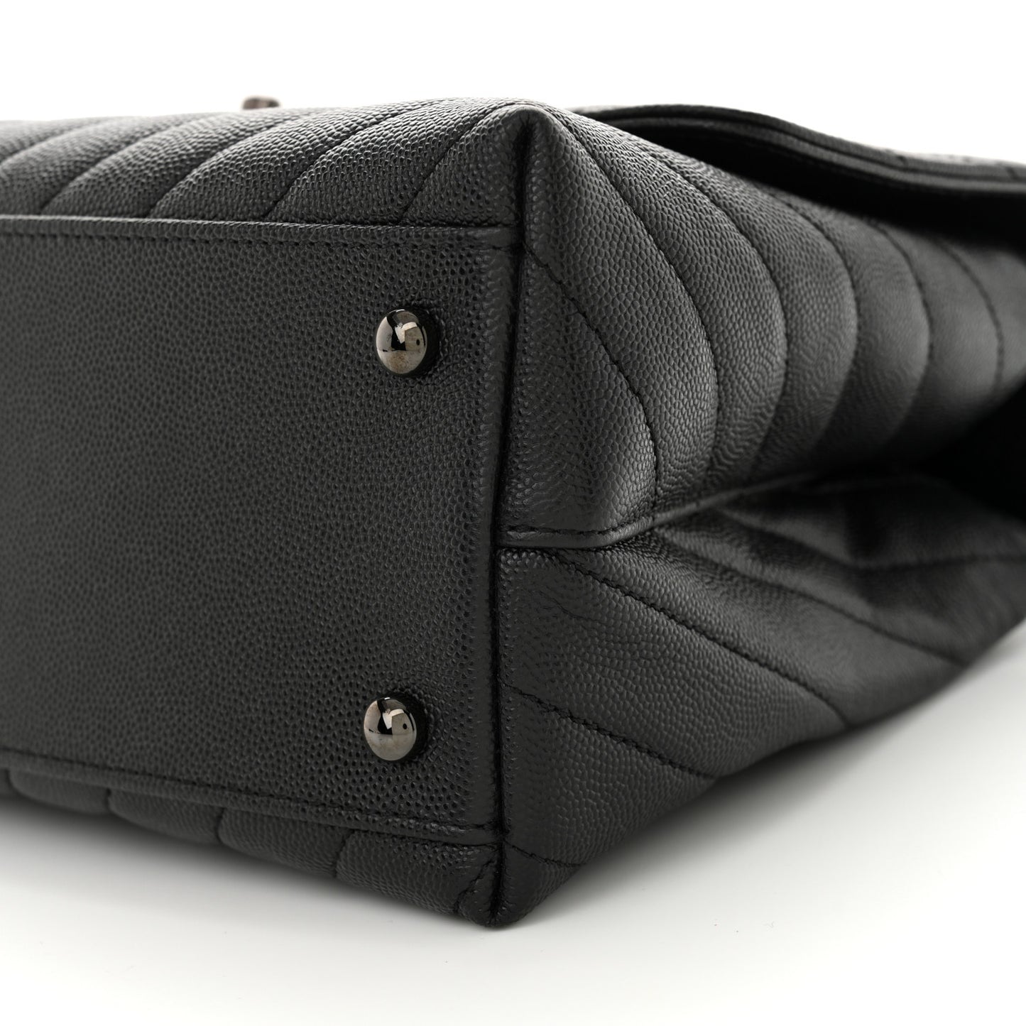 Caviar Chevron Quilted Small Coco Handle Flap So Black