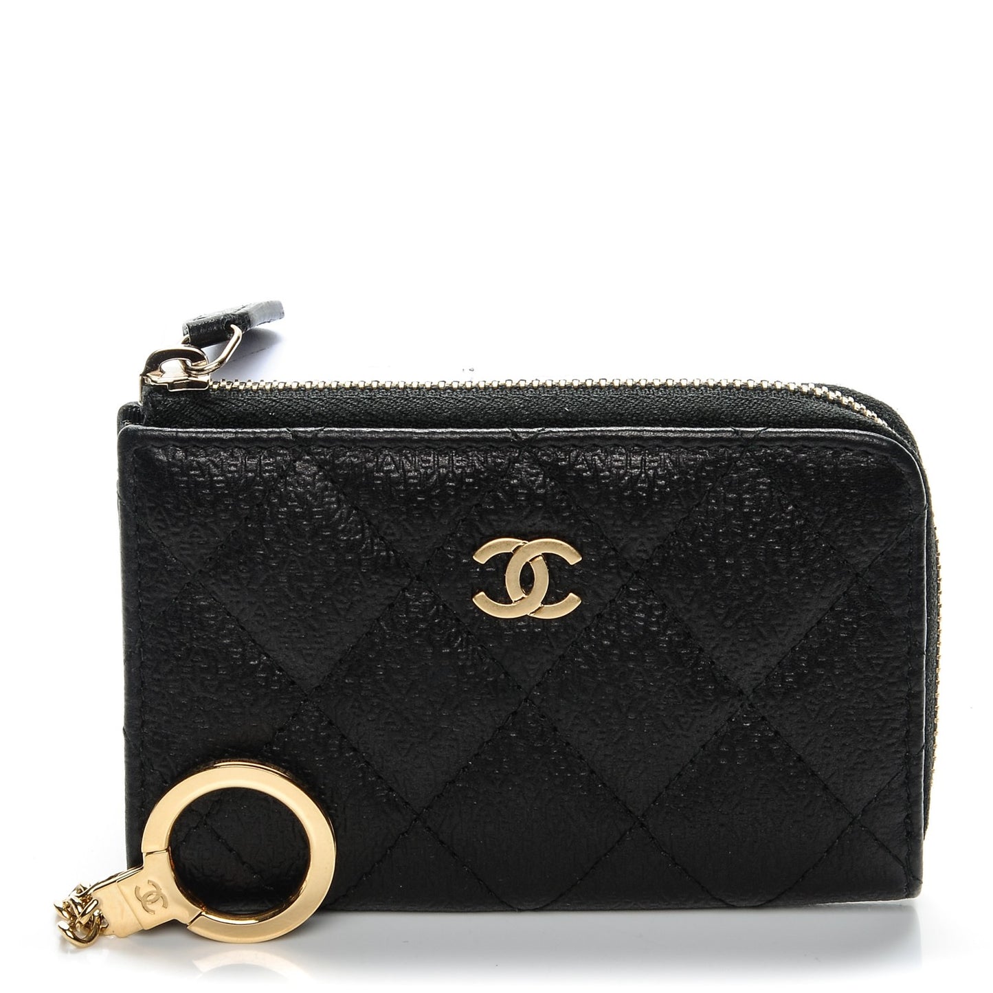 Letter Calfskin Embossed Quilted Key Holder Case Black