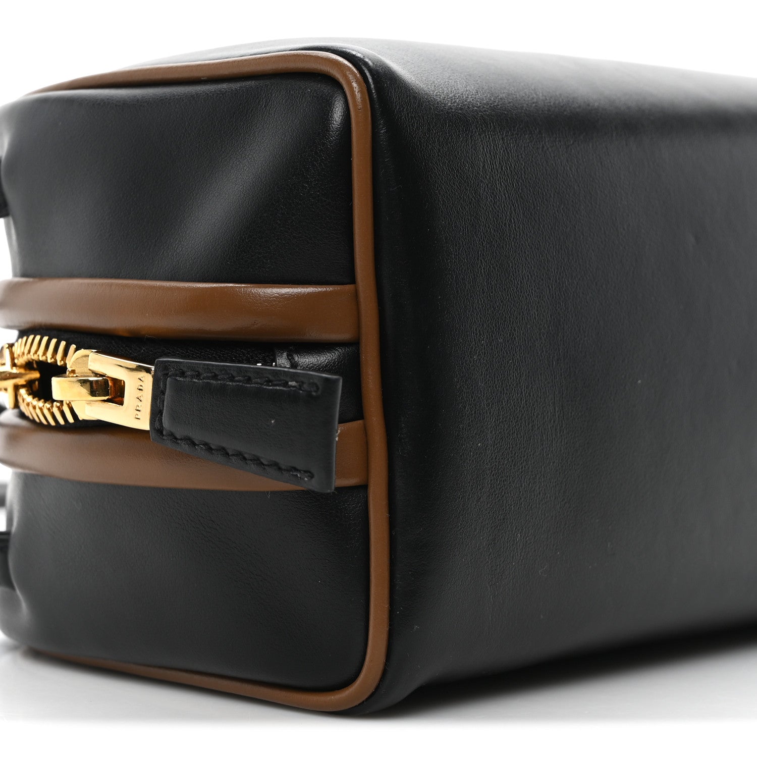Prada Soft Calfskin Swing Shoulder Bag Black Hazelnut 9 of 10