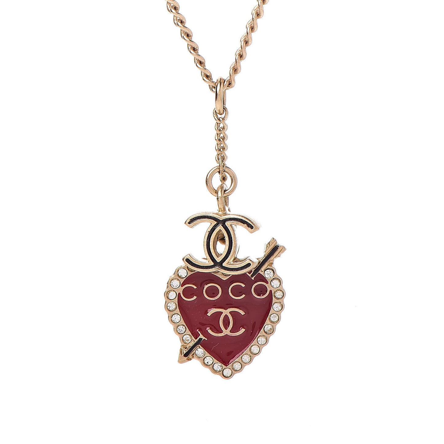 Enamel Heart CC Charm Necklace Gold