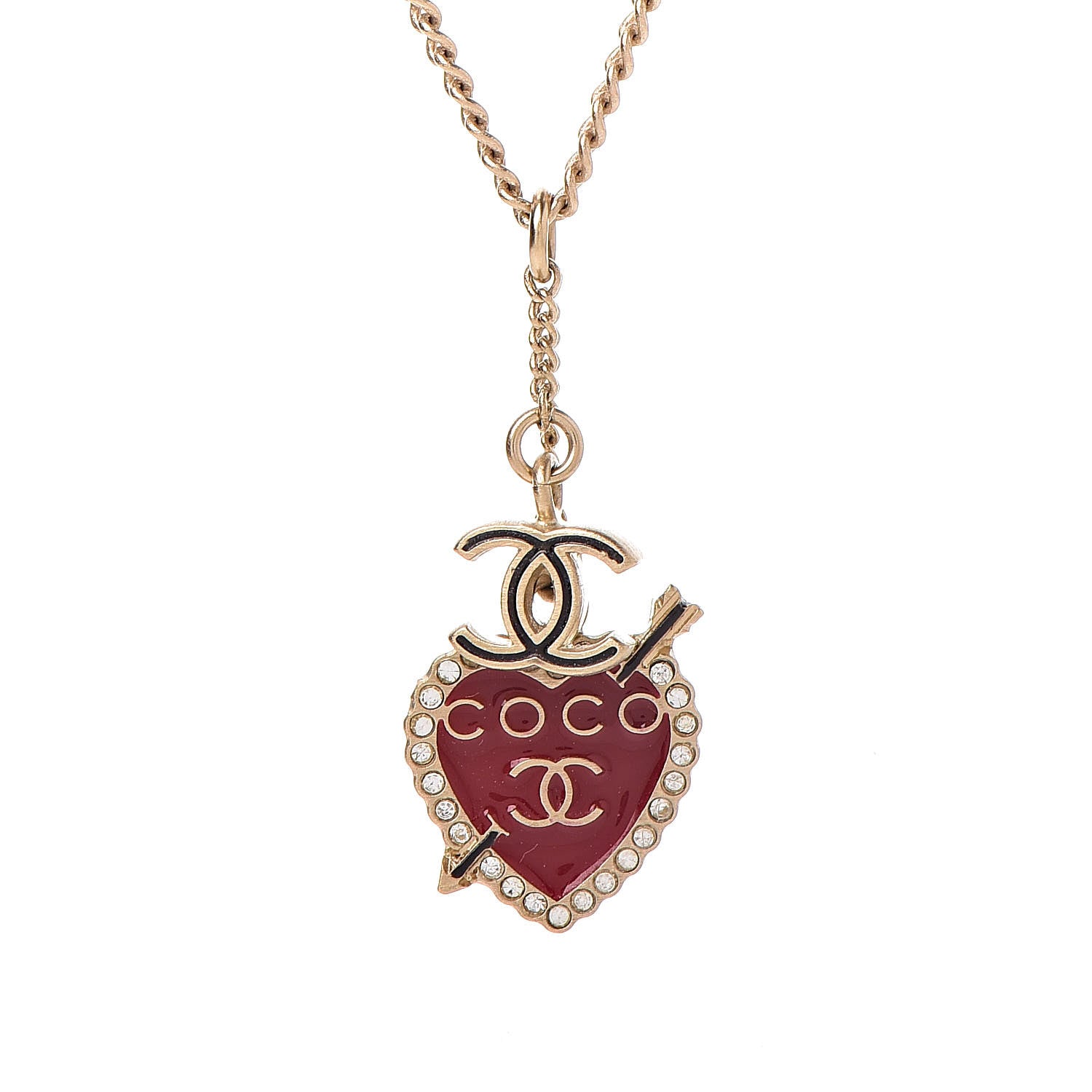 Chanel Enamel Heart CC Charm Necklace Gold 4 of 6