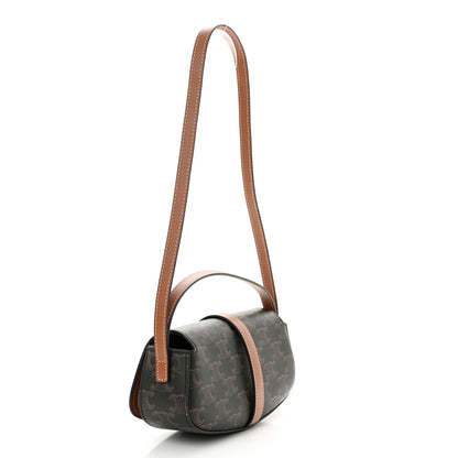 Celine Triomphe Canvas Calfskin Tabou Clutch on Strap Tan 3 of 10