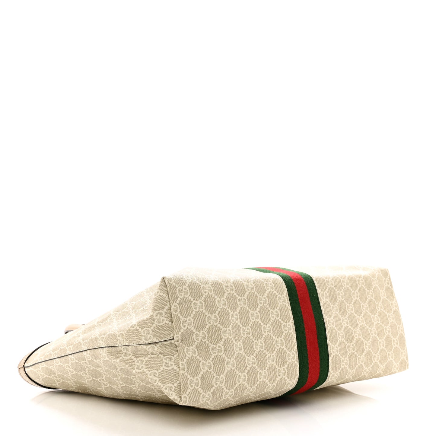 GG Supreme Monogram Textured Dollar Calfskin Web Medium Ophidia Shopping Tote Beige Mystic White Oatmeal