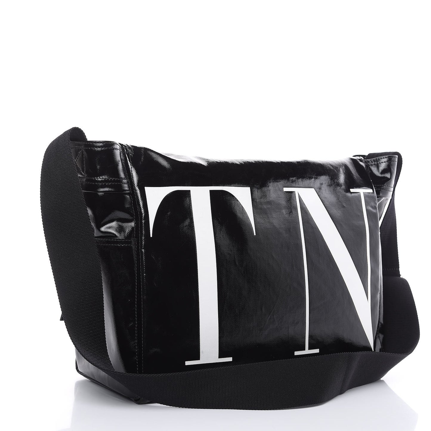 Shiny Canvas VLTN Medium Messenger Bag Black