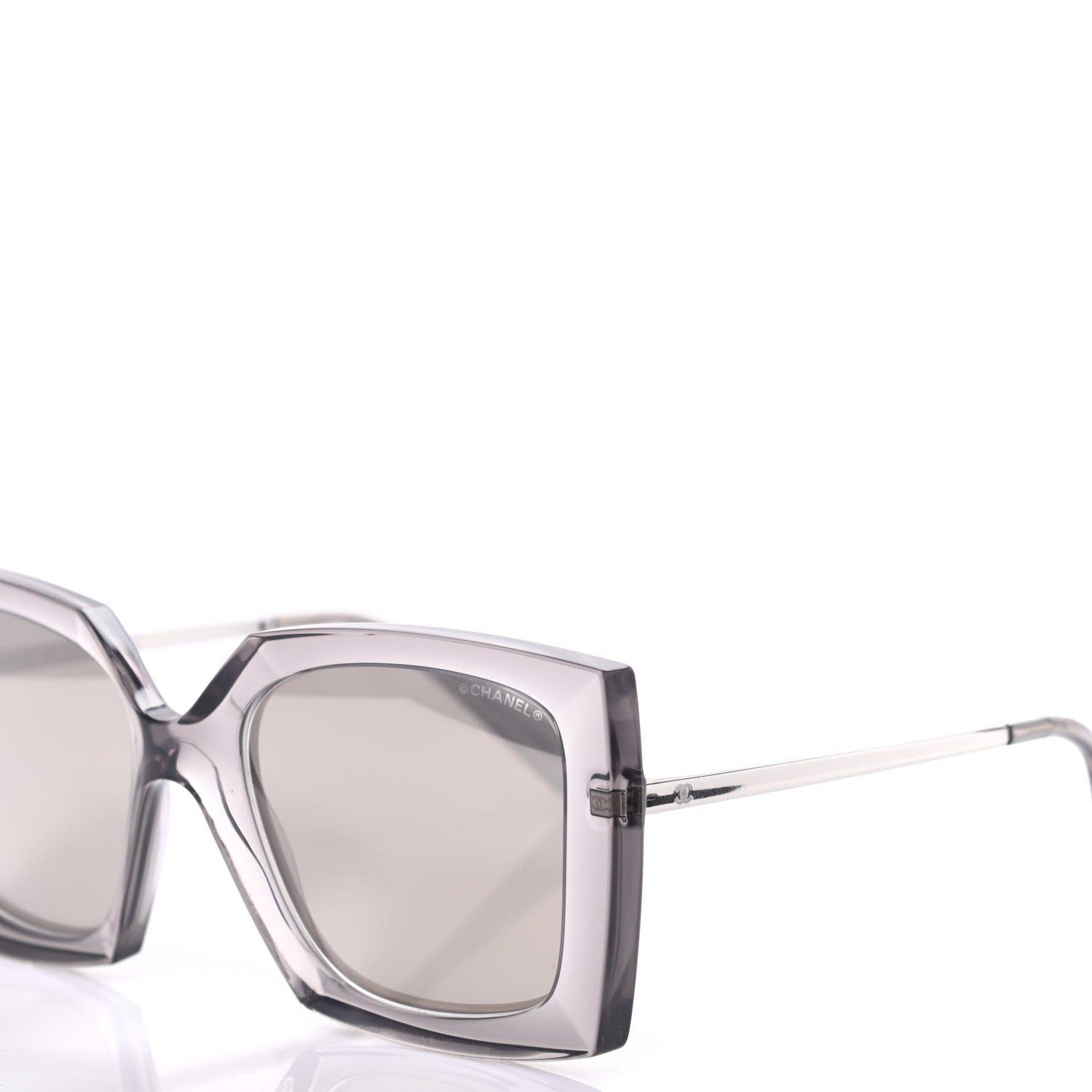 Chanel 18K White Gold Mirror Square Sunglasses 6051 Gray 7 of 9