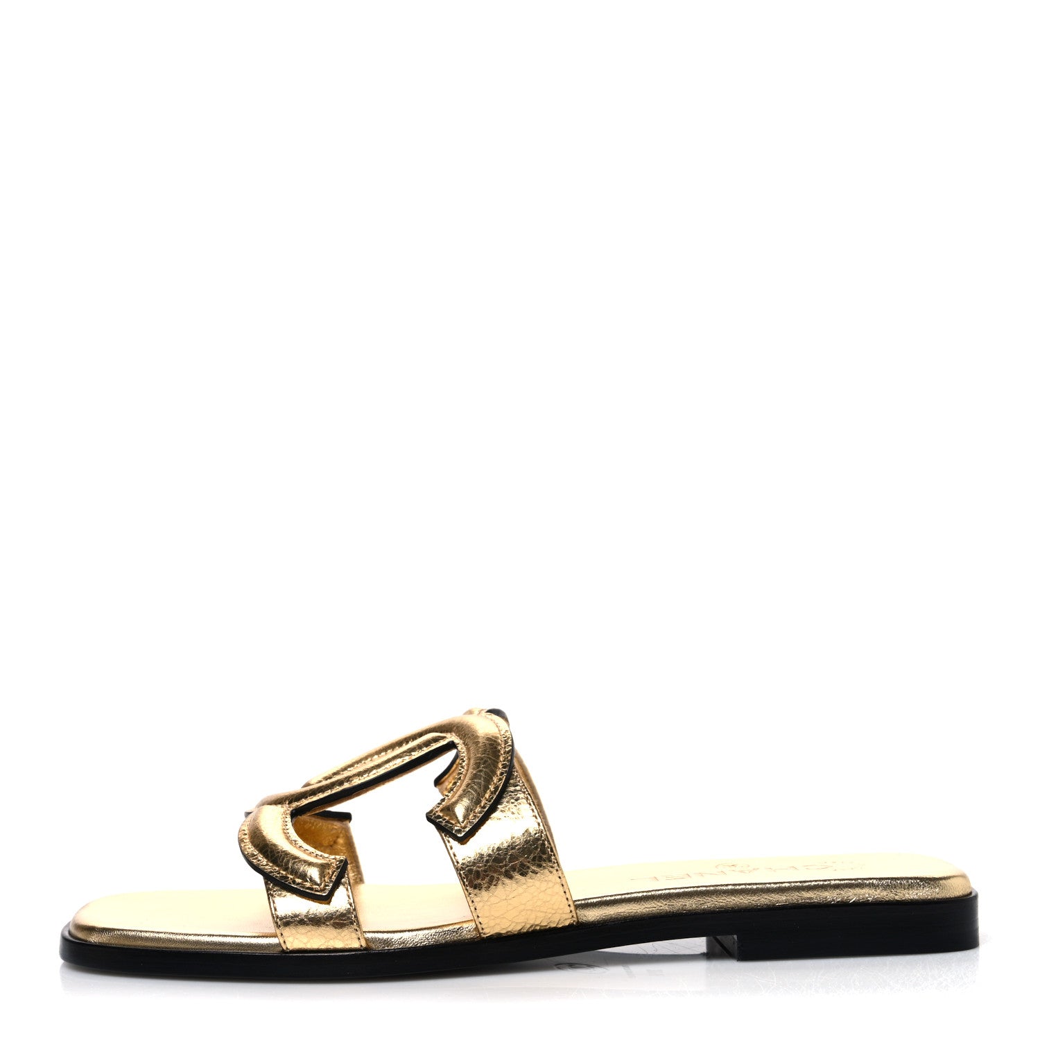 Chanel Crackled Laminated Calfskin CC Cut Out Mules Sandals 37.5 Gold 1 of 11