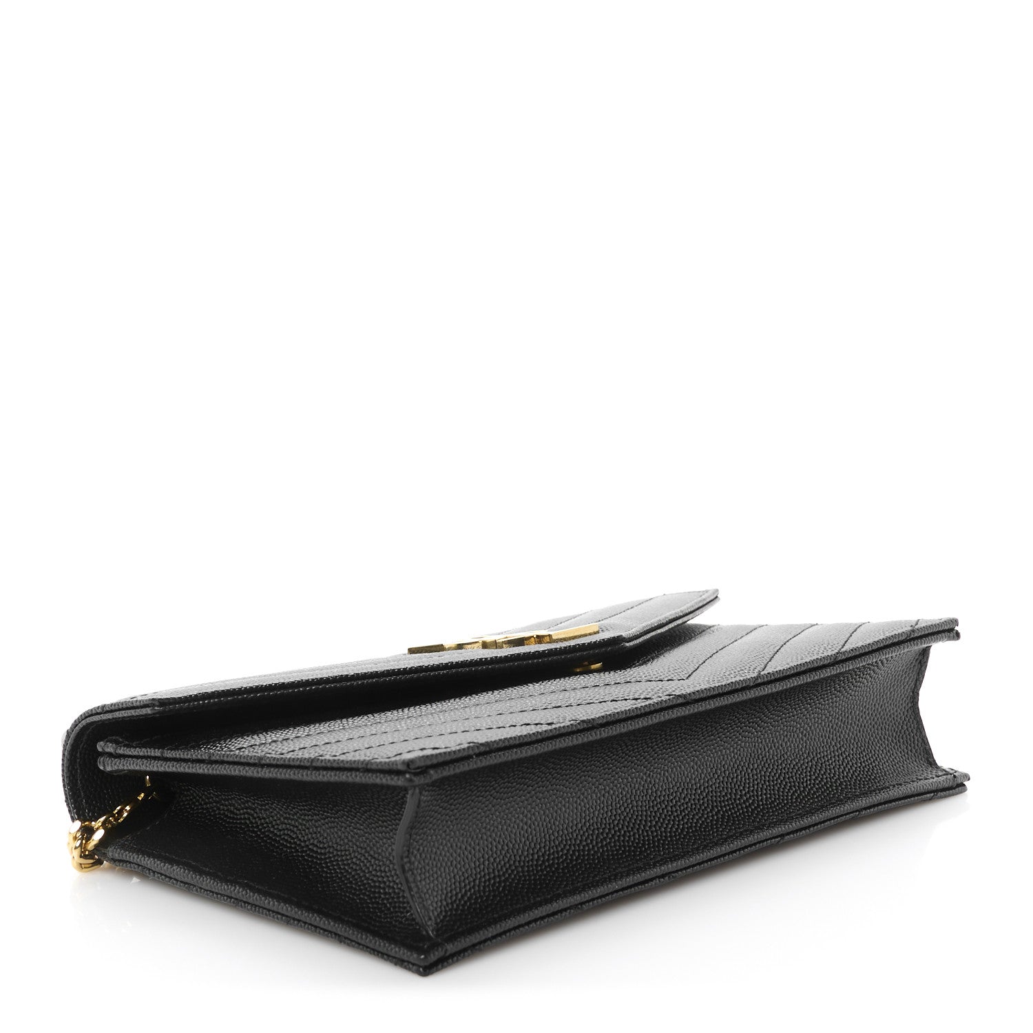 Saint Laurent Grain De Poudre Matelasse Chevron Monogram Envelope Chain Wallet Black 4 of 10