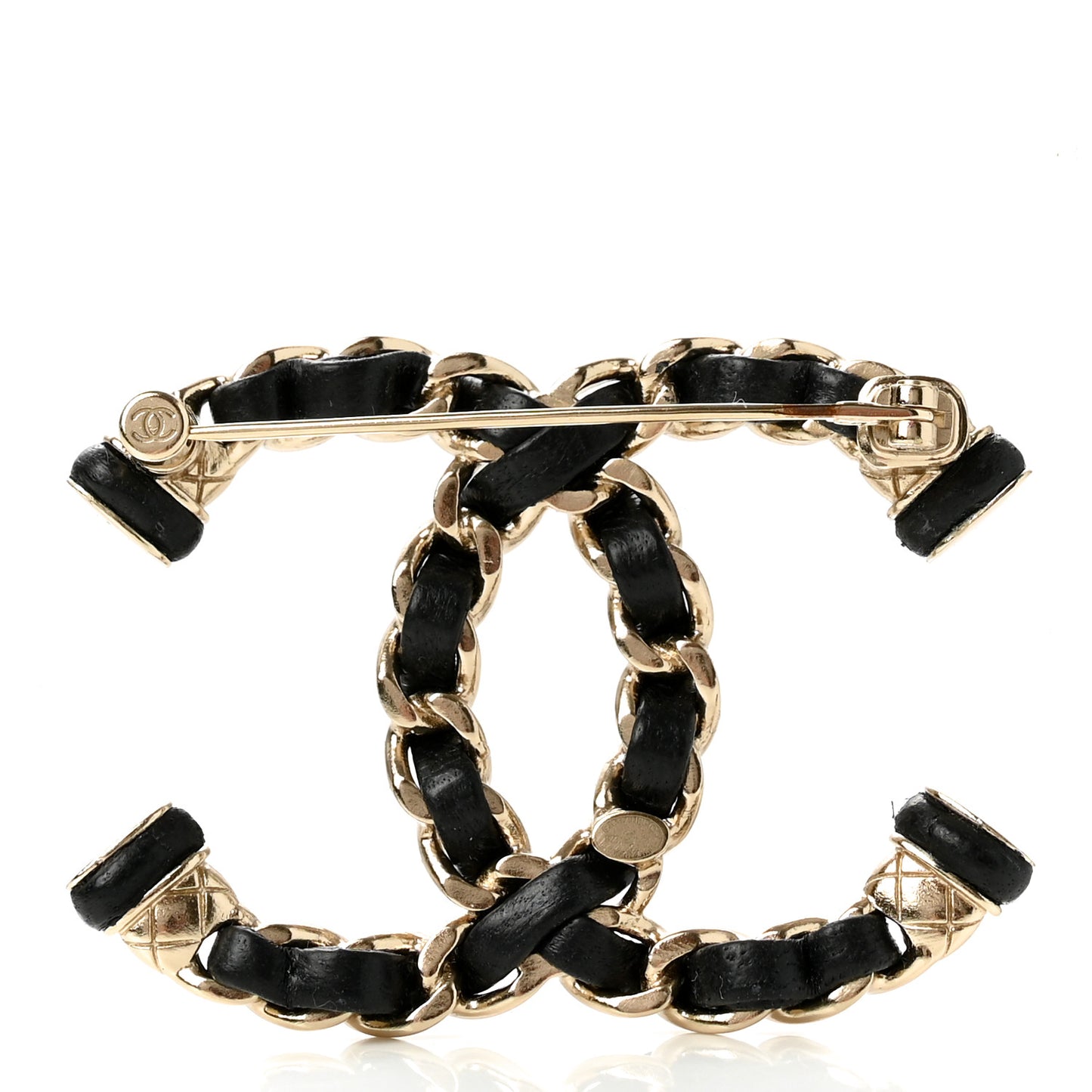Lambskin Chain CC Brooch Black Gold